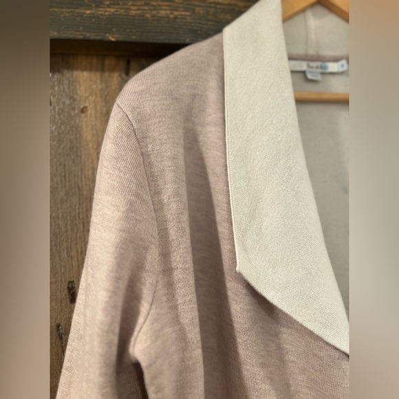 Boden Wool Blend Two Tone Ivory/Tan open-front cardigan sweater jacket Medium - Picture 3 of 7